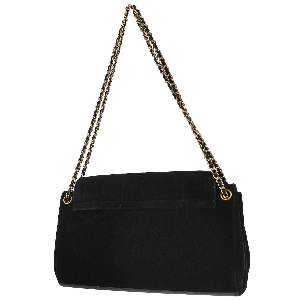 Chanel 2002-2003 Black Velvet Choco Bar Accordion Flap Mademoiselle Lock Shoulder Bag