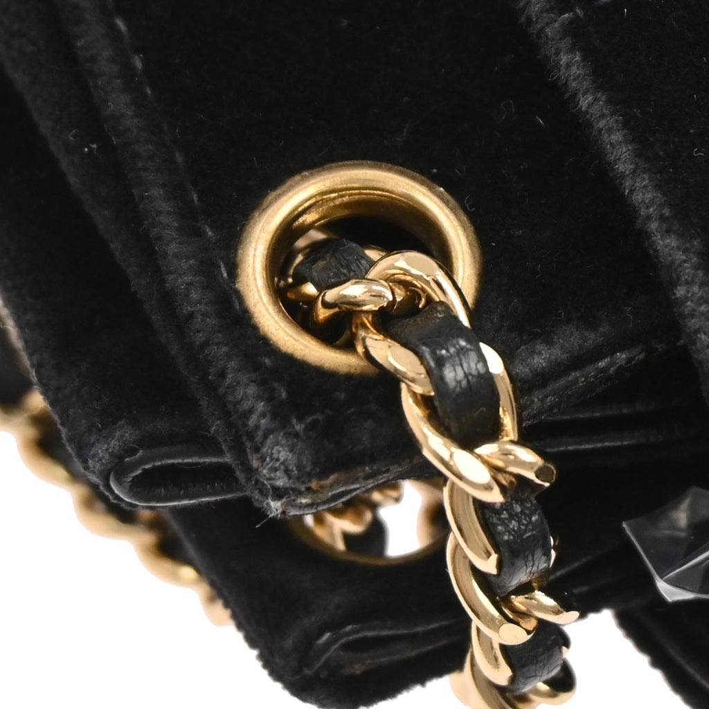 Chanel 2002-2003 Black Velvet Choco Bar Accordion Flap Mademoiselle Lock Shoulder Bag