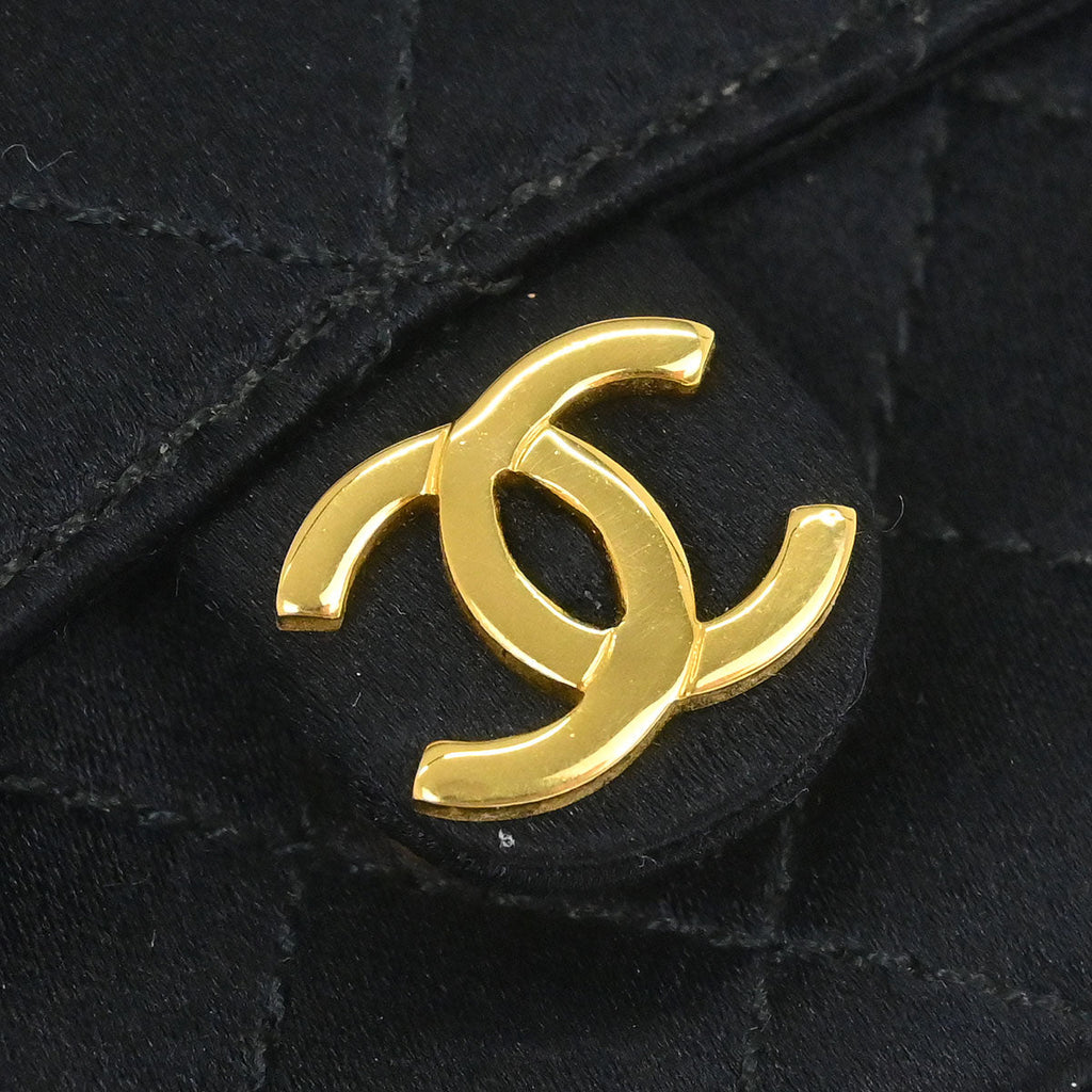 Chanel 1989-1991 Black Satin Micro Classic Flap Shoulder Bag Pochette