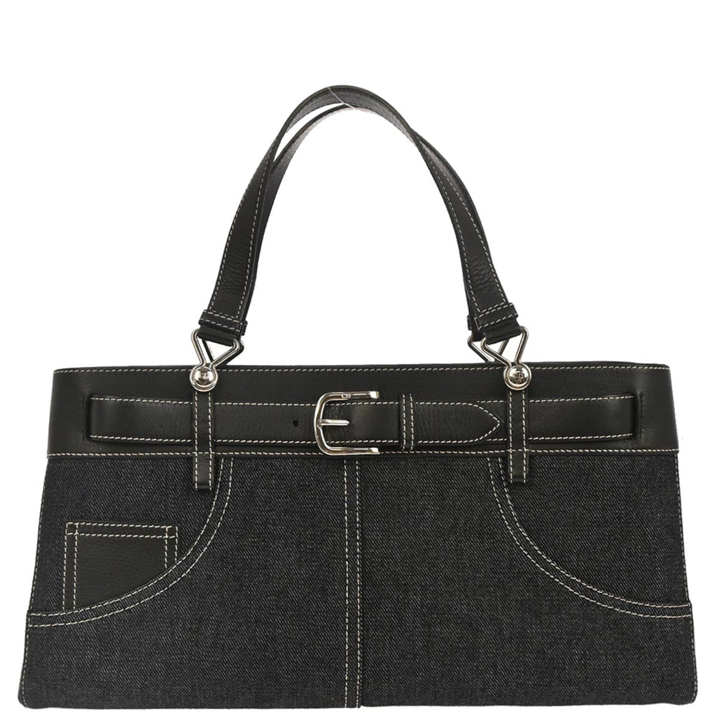 Christian Dior 2002 Navy Denim Belt Buckle Bag Handbag