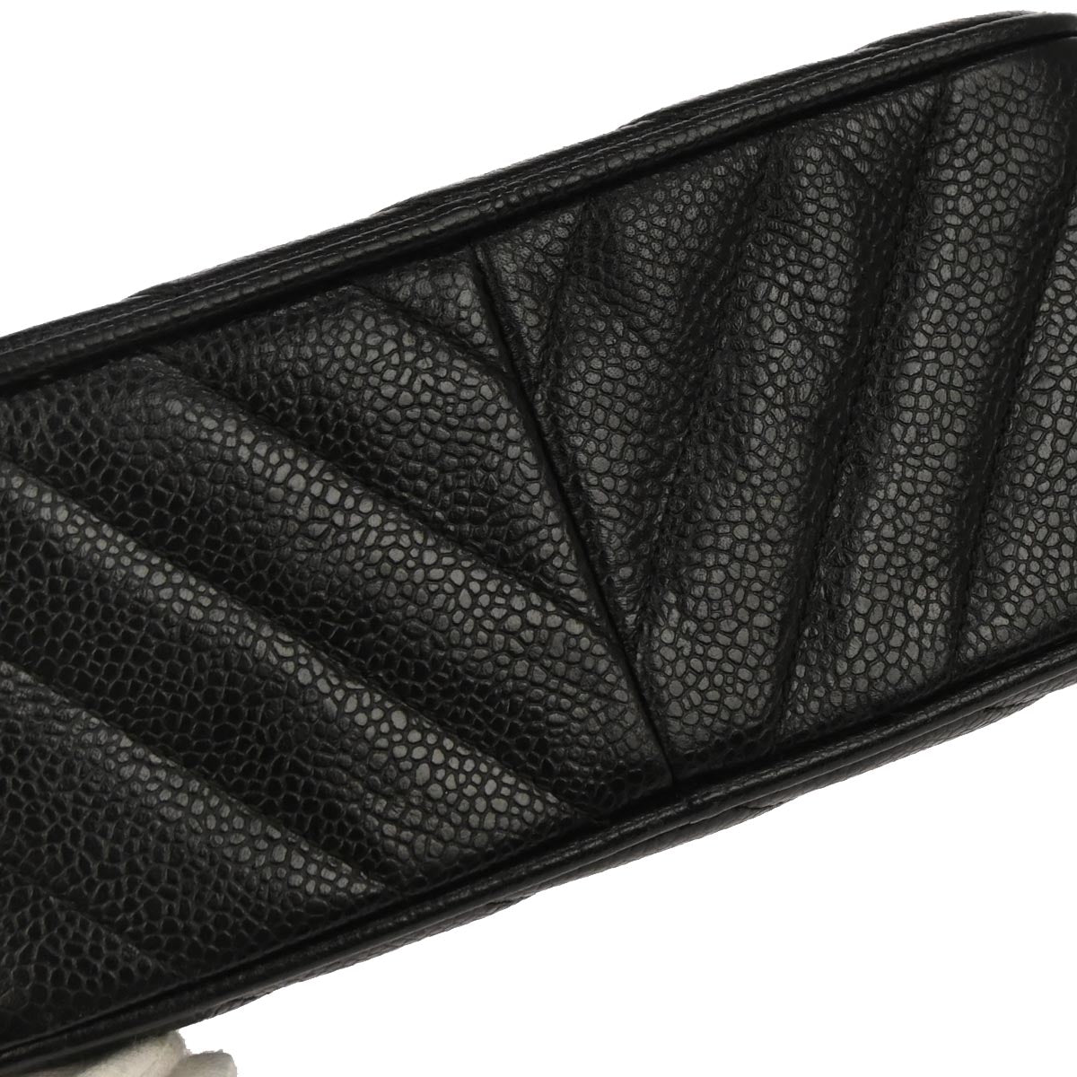 Chanel 1991-1994 Black Caviar Skin Bias Stitch Camera Bag Mini