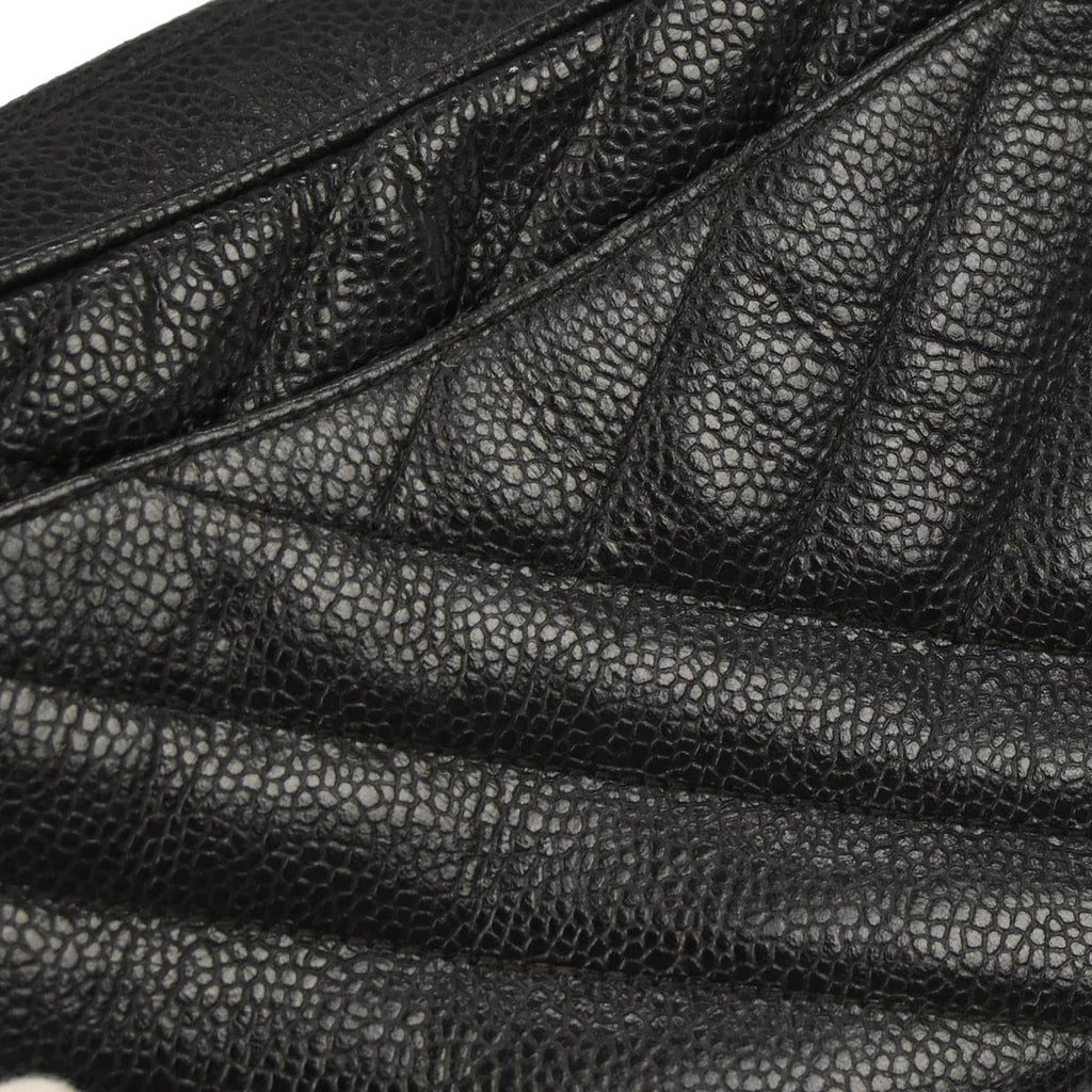 Chanel 1991-1994 Black Caviar Skin Bias Stitch Camera Bag Mini