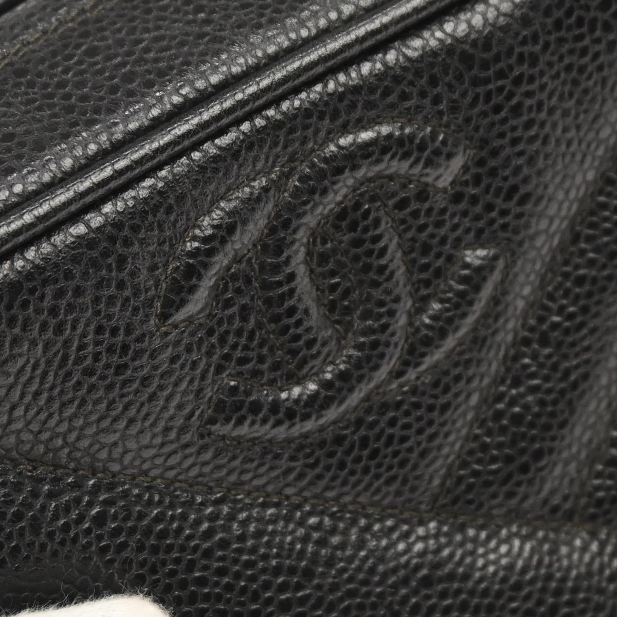 Chanel 1991-1994 Black Caviar Skin Bias Stitch Camera Bag Mini