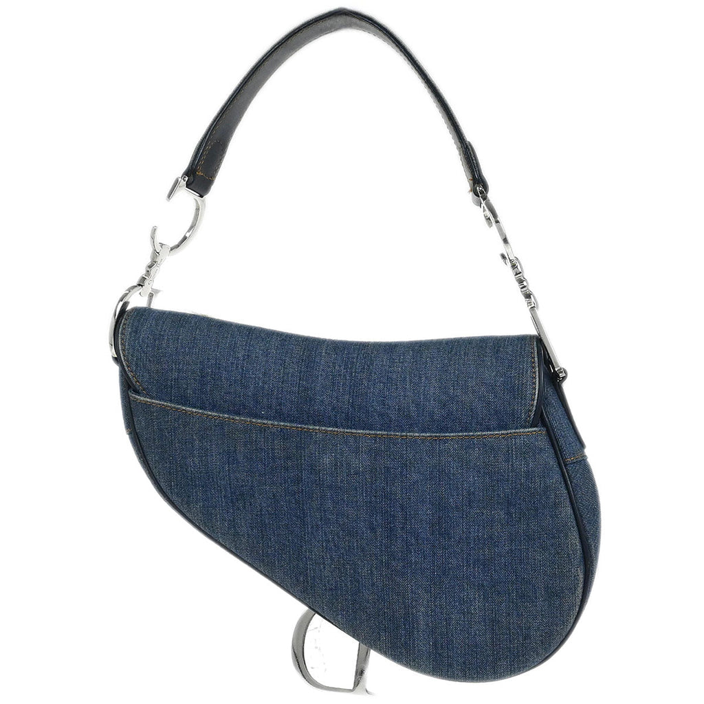 Christian Dior Blue Denim Patchwork Saddle Handbag