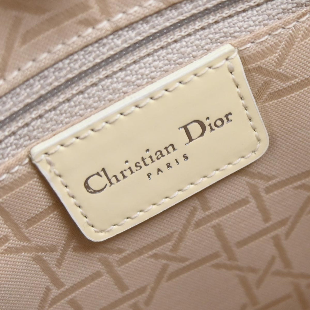 Christian Dior Ivory Patent Leather Lady Dior 2way Shoulder Handbag