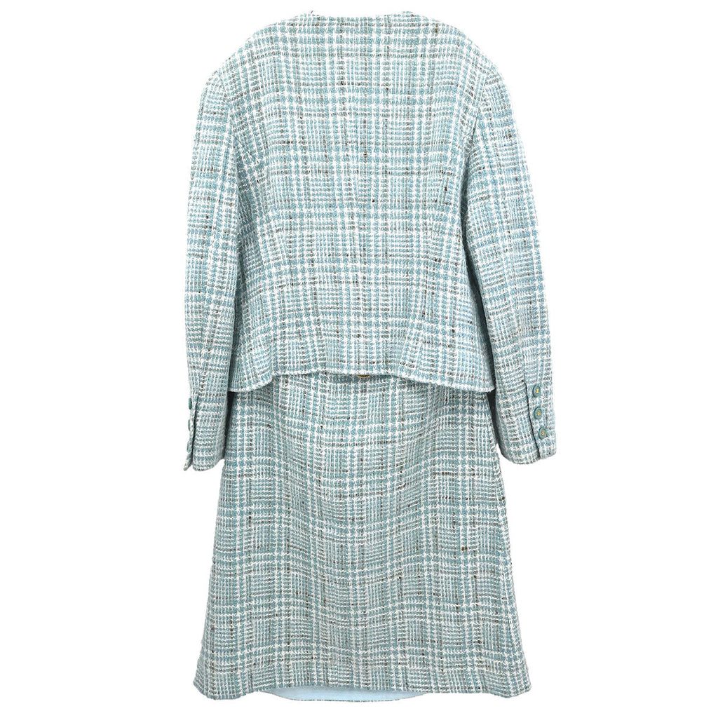 Chanel 1997 Setup Suit Jacket Skirt Tweed Light Blue #44