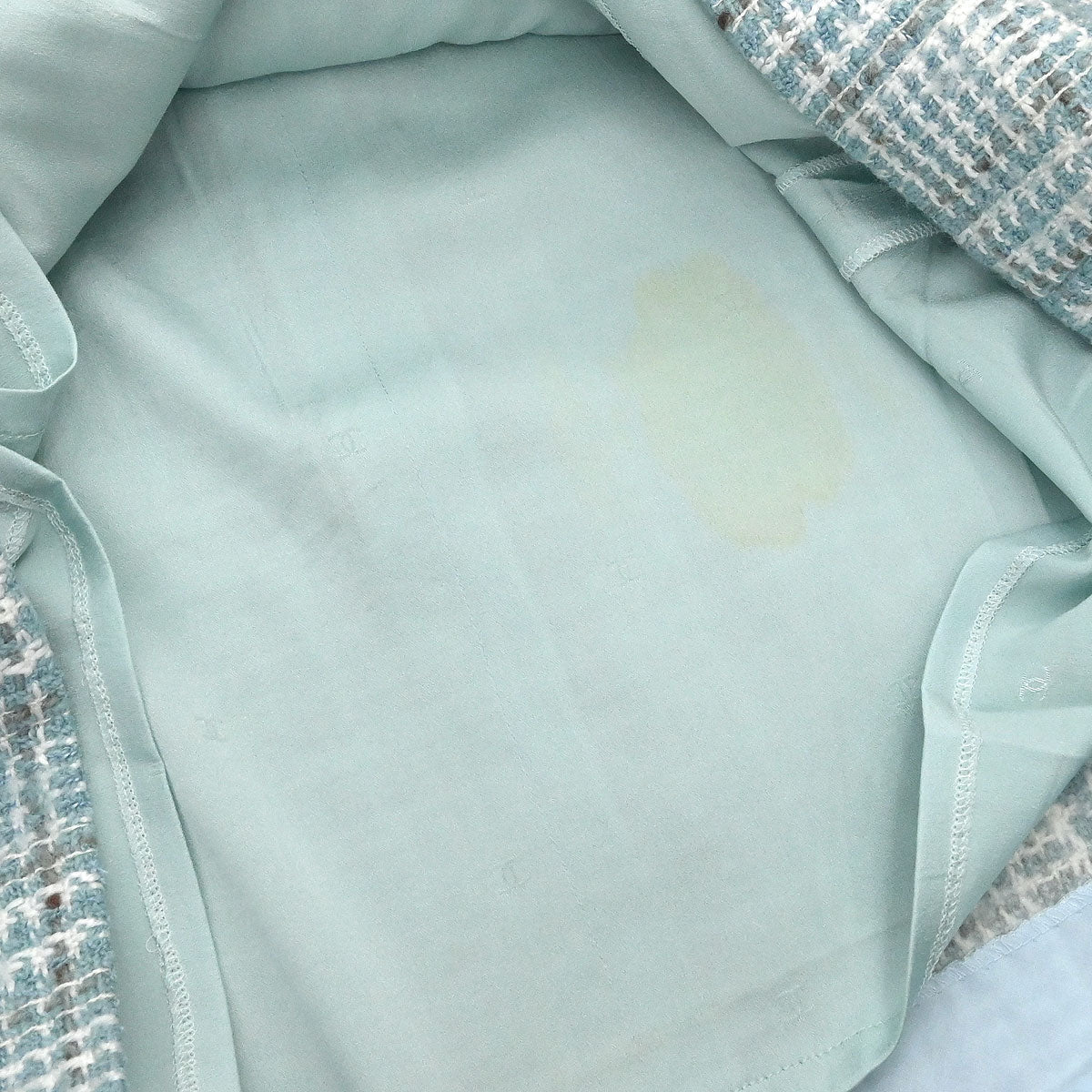 Chanel 1997 Setup Suit Jacket Skirt Tweed Light Blue #44