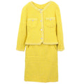 Chanel 1997 Setup Suit Jacket Skirt Tweed Yellow #36