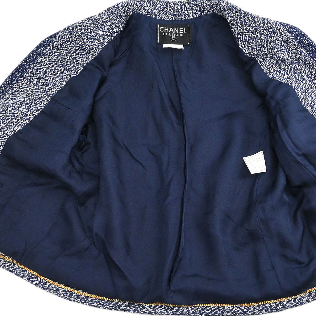 Chanel 1997 Setup Suit Jacket Skirt Tweed Navy #40