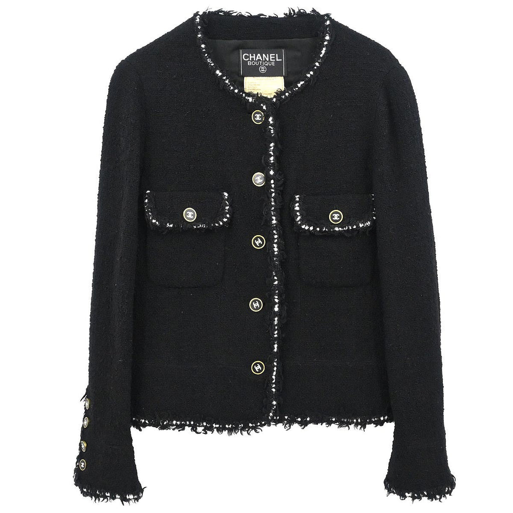 Chanel 1994 Collarless Single Breasted Jacket Black #44