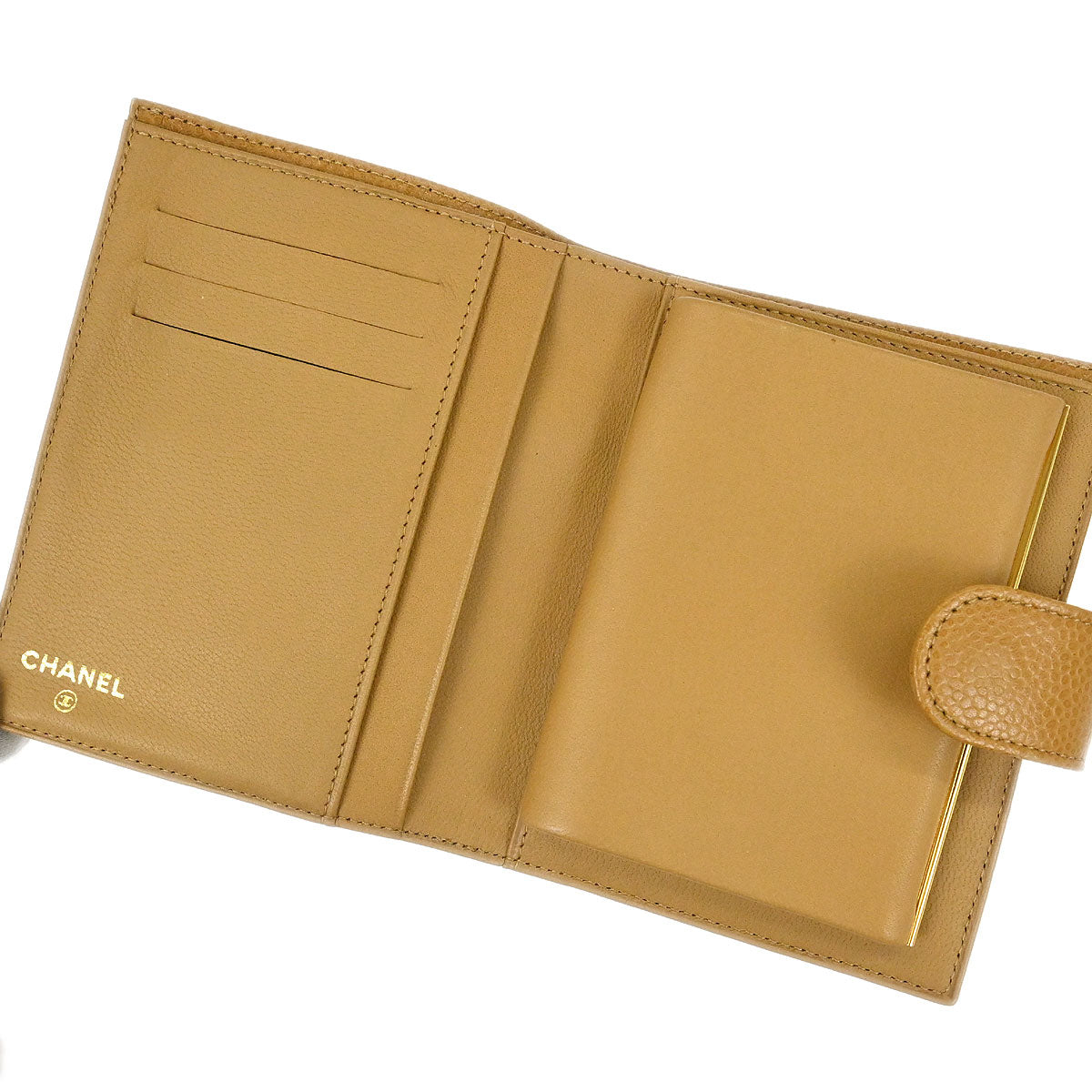 Chanel 1996-1997 Bifold Wallet Purse Beige Caviar Skin