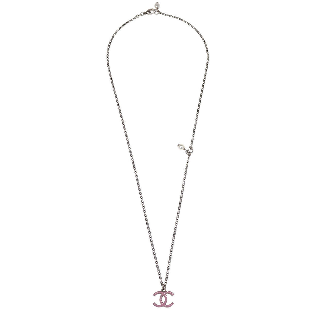 Chanel CC Chain Necklace Pendant Silver Costume Pearl C19C