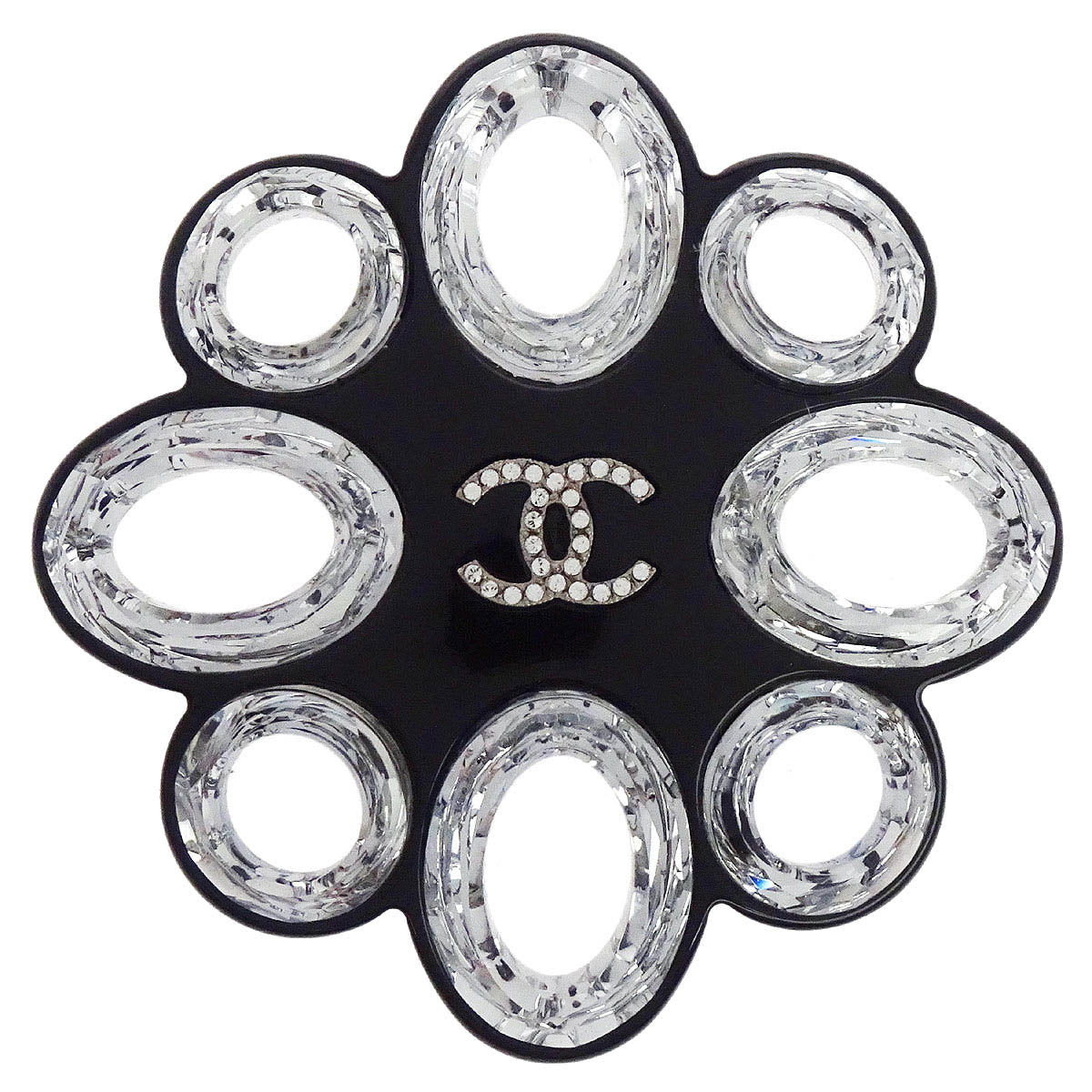 Chanel CC Brooch Pin Rhinestone Black 16P