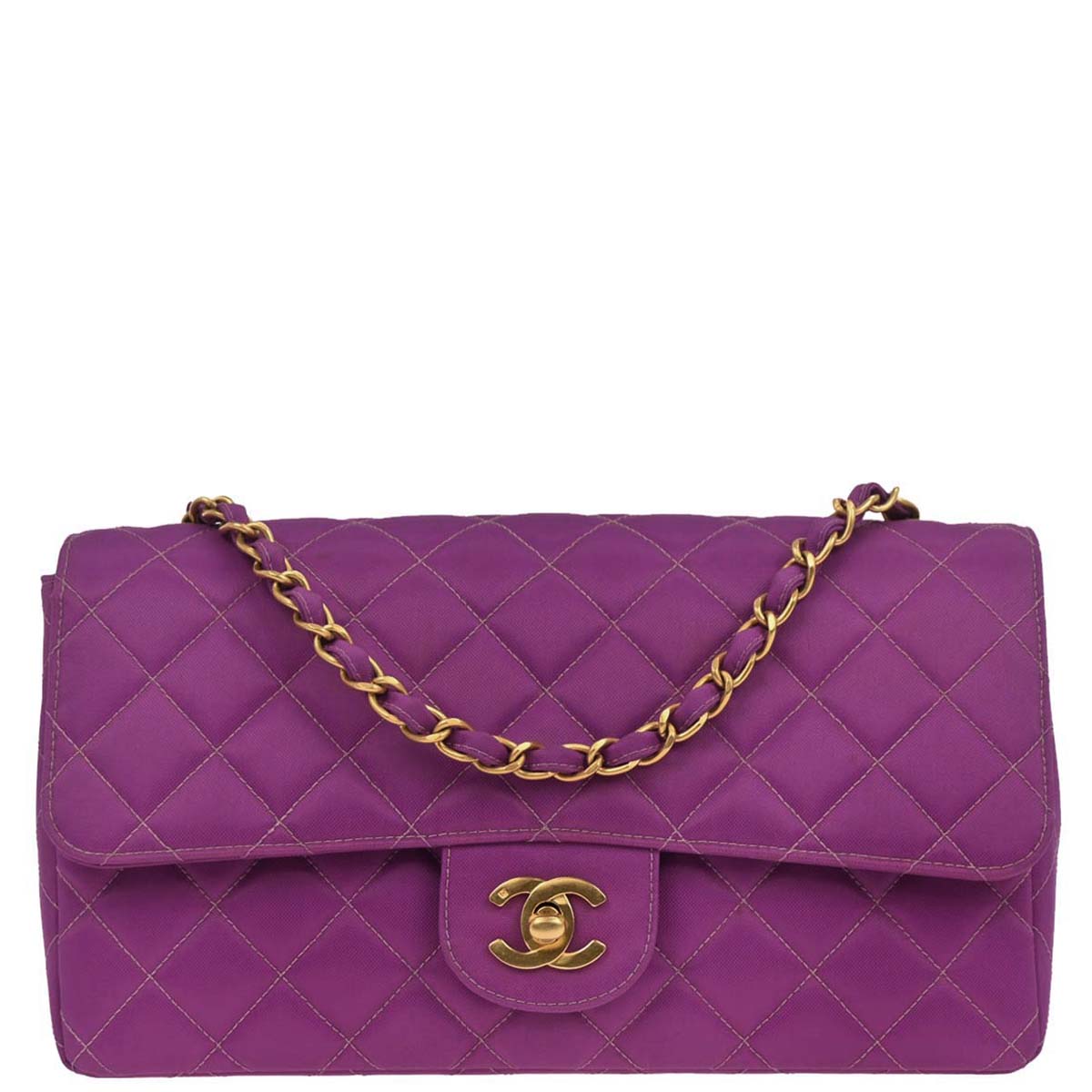 Chanel Purple Nylon Single Flap Shoulder Bag