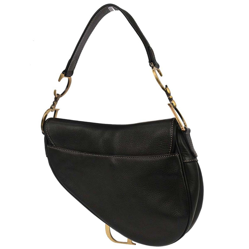 Christian Dior Black Leather Saddle Handbag