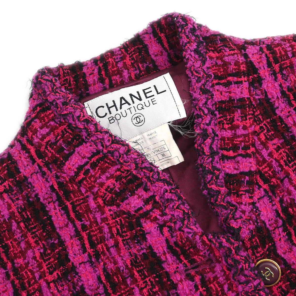 Chanel 1995 Single Breasted Tweed Jacket Pink #38