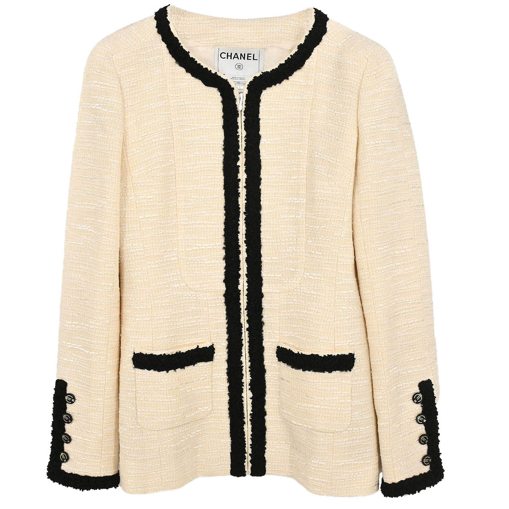 Chanel 2002 Collarless Single Breasted Jacket Ivory