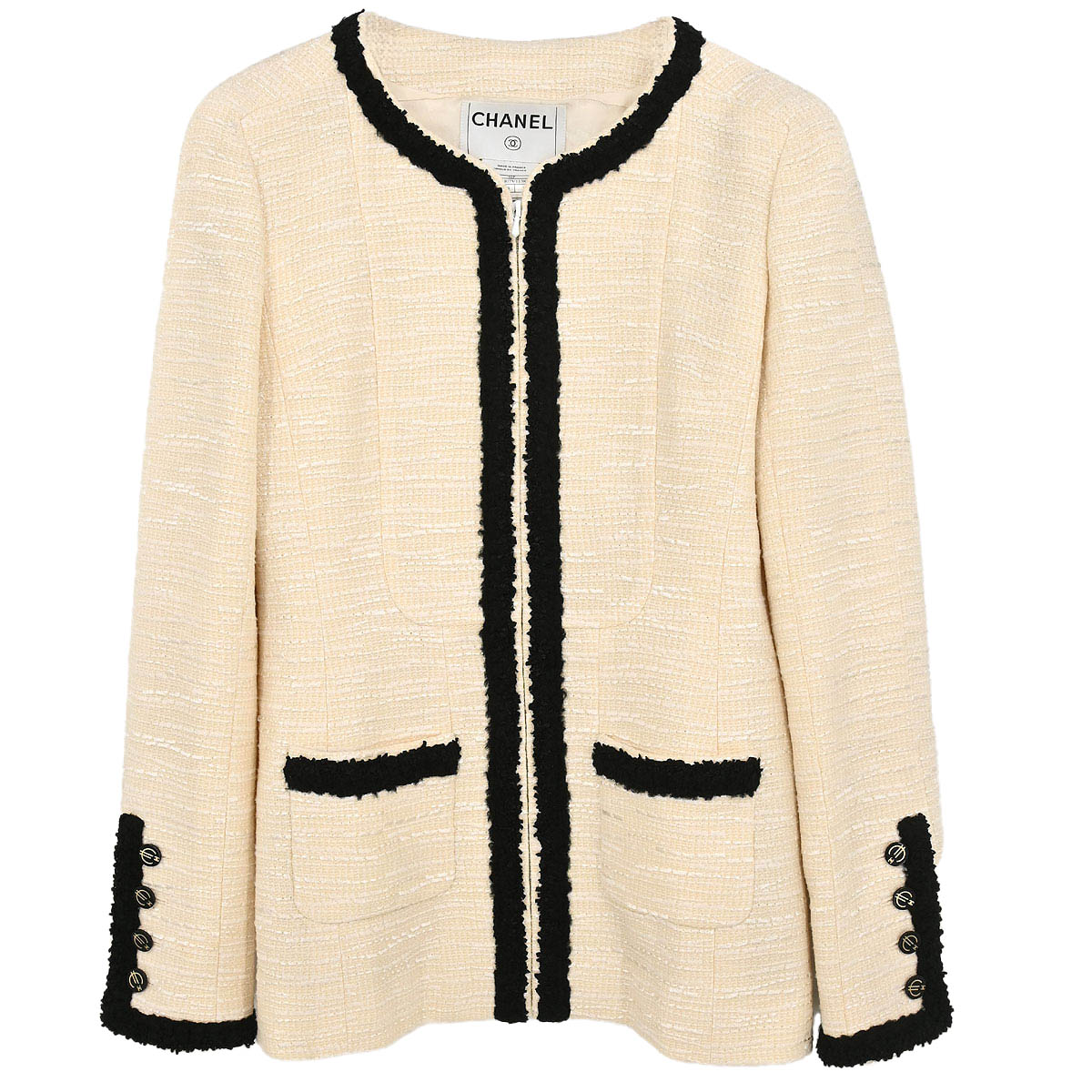 Chanel 2002 Collarless Single Breasted Jacket Ivory