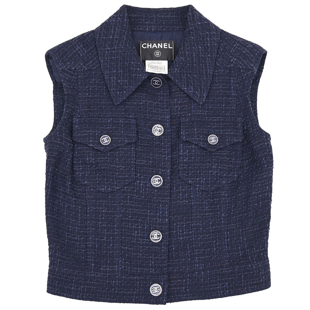 Chanel 2001 Single Breasted Jacket Vest Navy #36