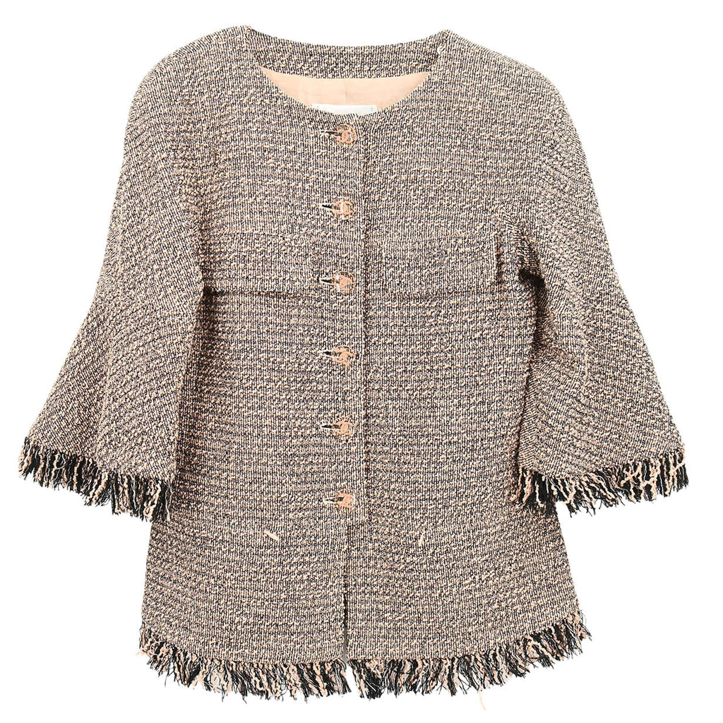 Chanel 2018 Single Breasted Collarless Tweed Jacket Pink #38