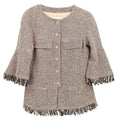 Chanel 2018 Single Breasted Collarless Tweed Jacket Pink #38