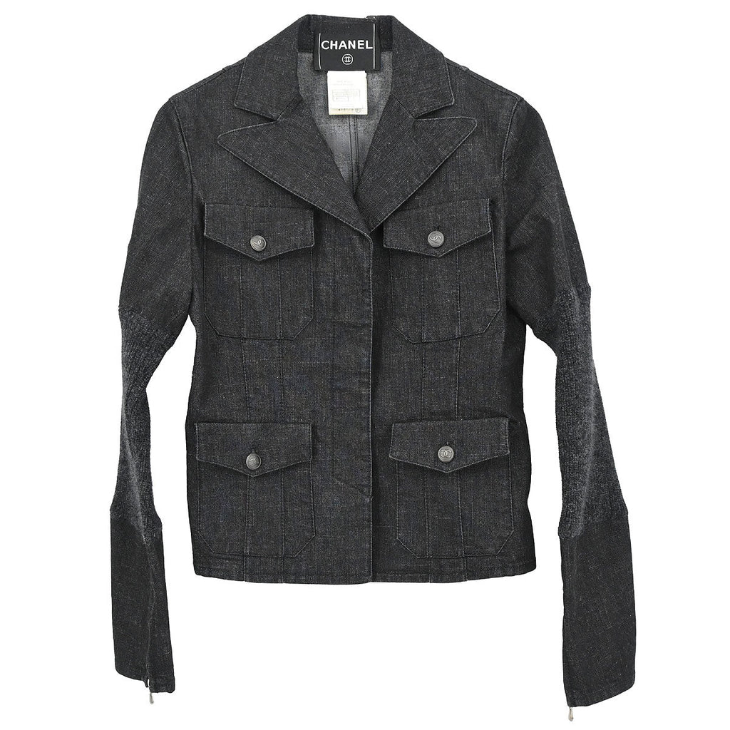 Chanel 2003 Single Breasted Denim Jacket Black #36