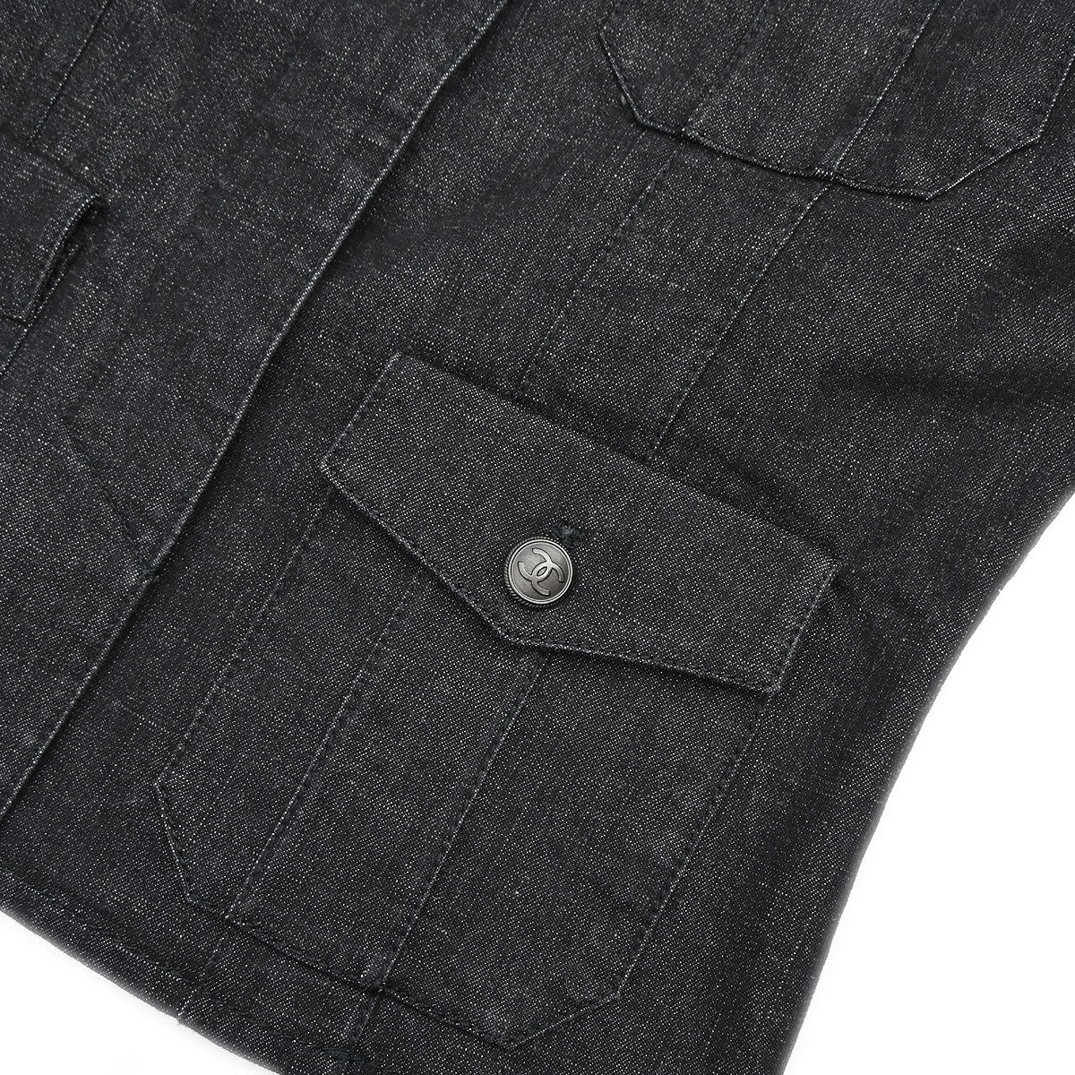 Chanel 2003 Single Breasted Denim Jacket Black #36