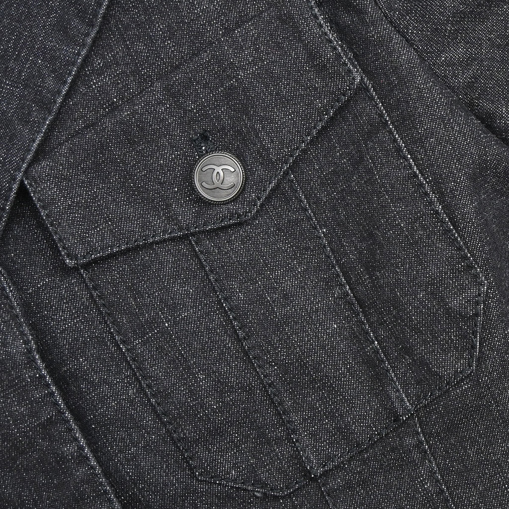 Chanel 2003 Single Breasted Denim Jacket Black #36