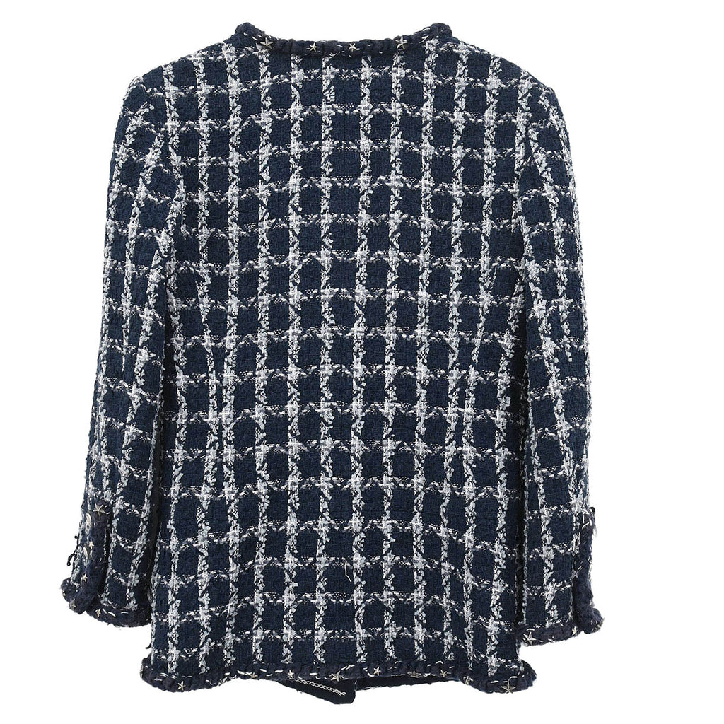 Chanel 2014-2015 Single Breasted Collarless Tweed Jacket Navy #34