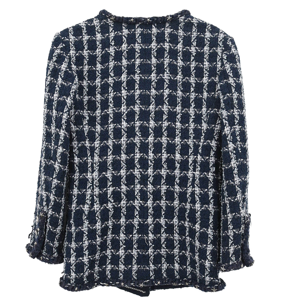 Chanel 2014-2015 Single Breasted Collarless Tweed Jacket Navy #34