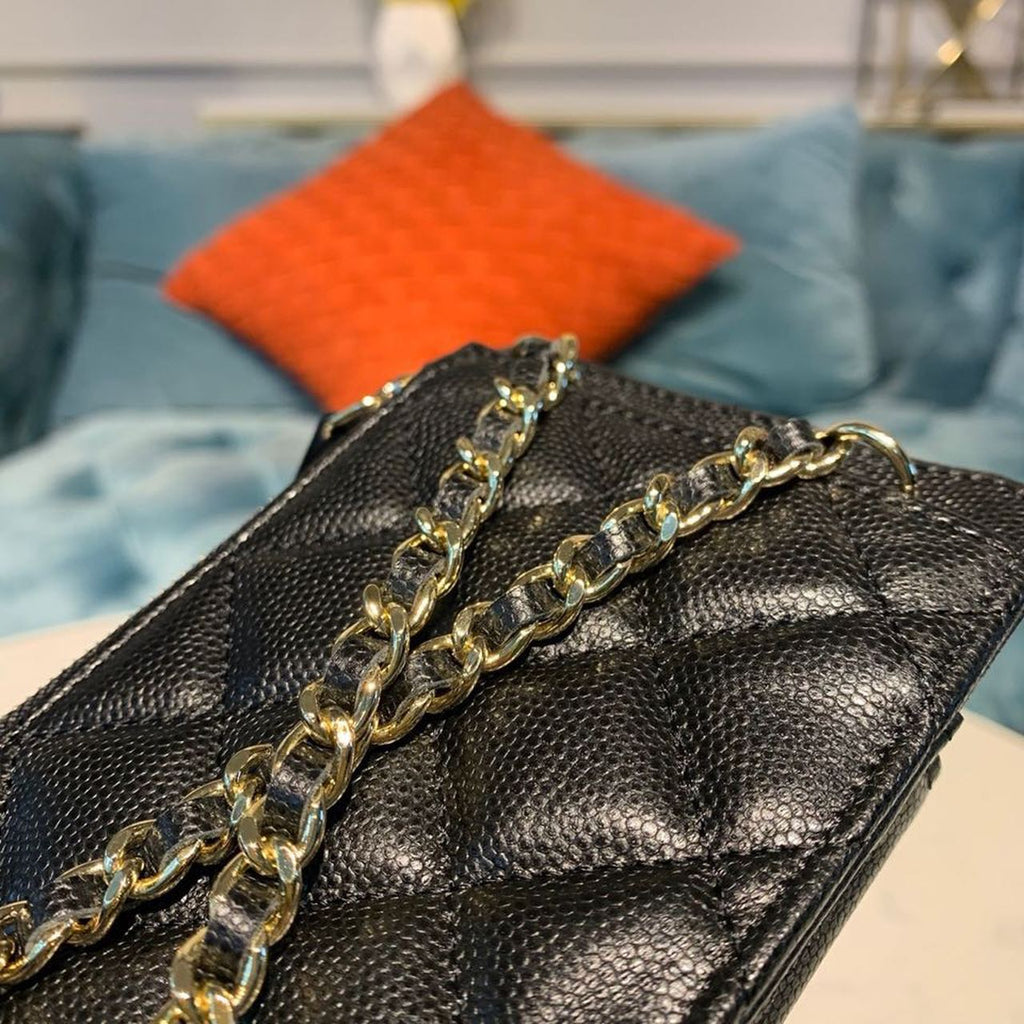 Chanel Classic Cluth With Chain Black For Women Wallet 7in/18cm AP0990