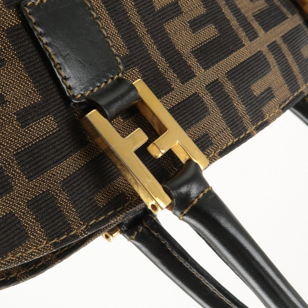 FENDI Zucca Canvas Leather 2Way Shoulder Bag Brown Black 14968