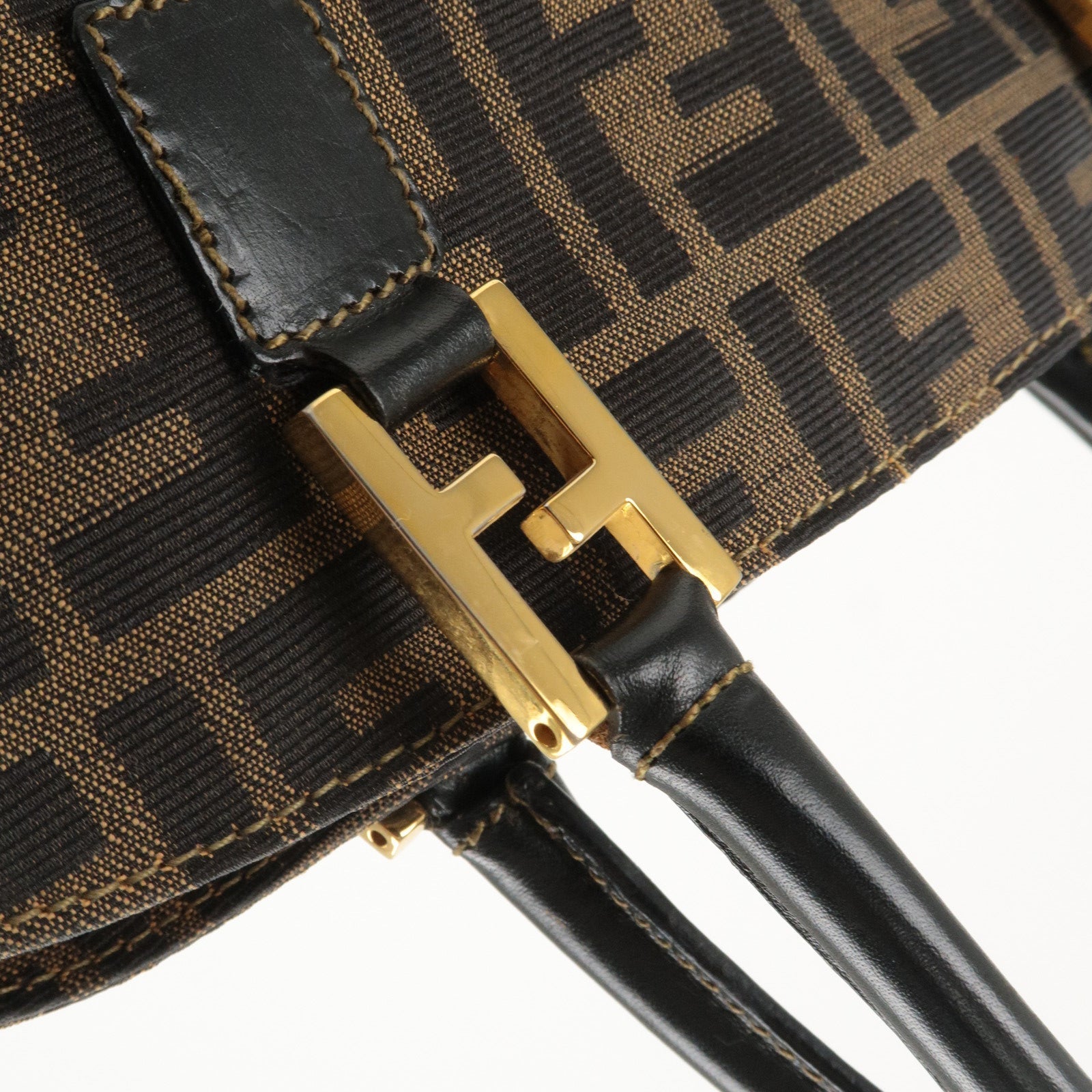 FENDI Zucca Canvas Leather 2Way Shoulder Bag Brown Black 14968