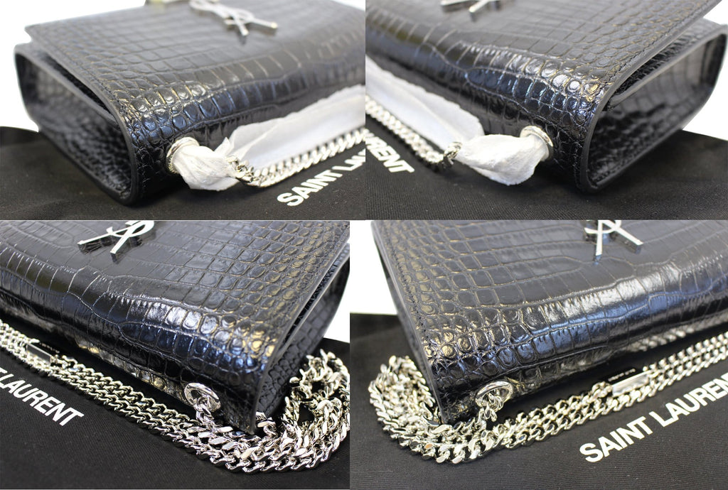 YVES SAINT LAURENT Caviar Leather Black Leather Silver Chain Clutch Crossbody Bag