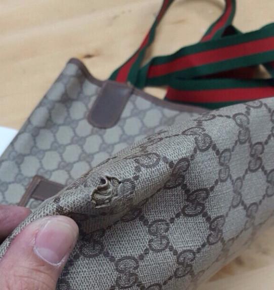 Gucci Pvc Leather Brown Beige, Brown Tote Bag E1047