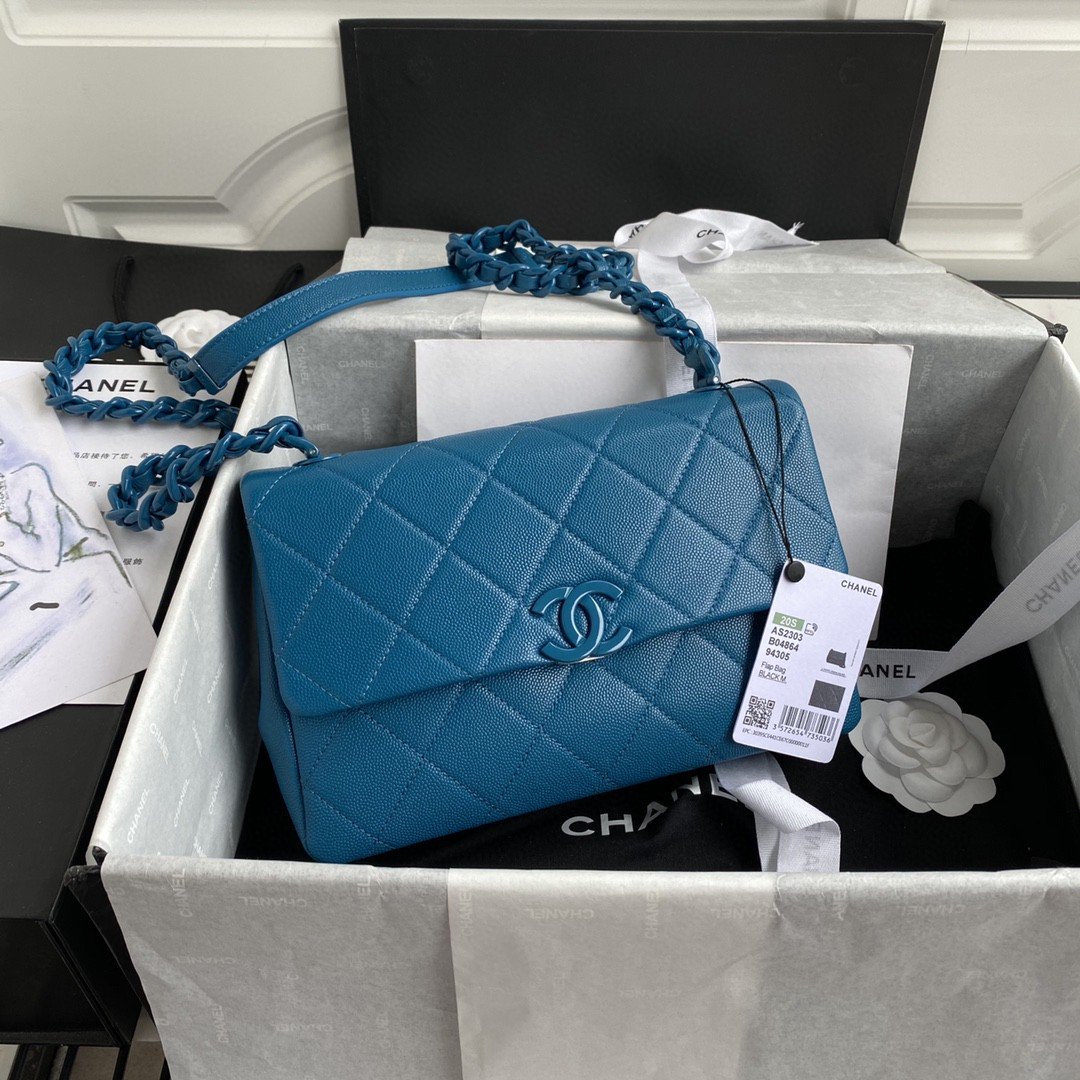ChanelGlamIap Bag Red Hardware Grained Blue For Women Handbags, Shoulder Bags 9.4in/24cm AS2303