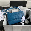 ChanelFlap Bag Red Hardware Grained Blue For Women, Women’s Handbags, Shoulder Bags 9.4in/24cm AS2303