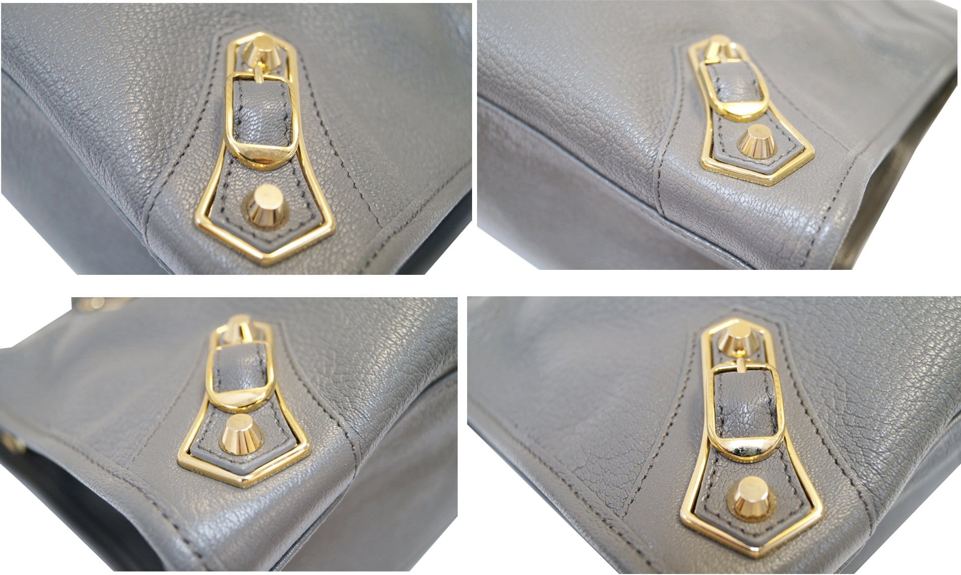 BALENCIAGA Grey Leather Metallic Edge City Shoulder Handbag