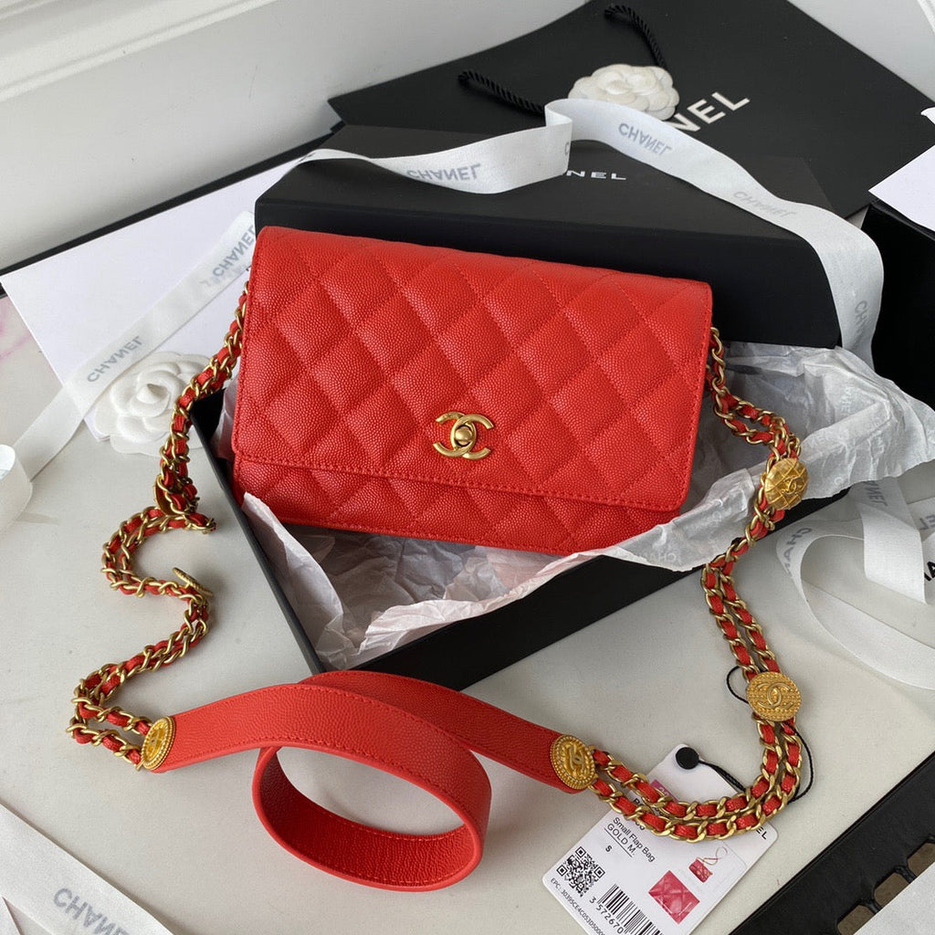 ChanelSmall GlamIap Bag Gold Hardware Red For Women Handbags, Shoulder Bags 7.5in/19cm AP2840