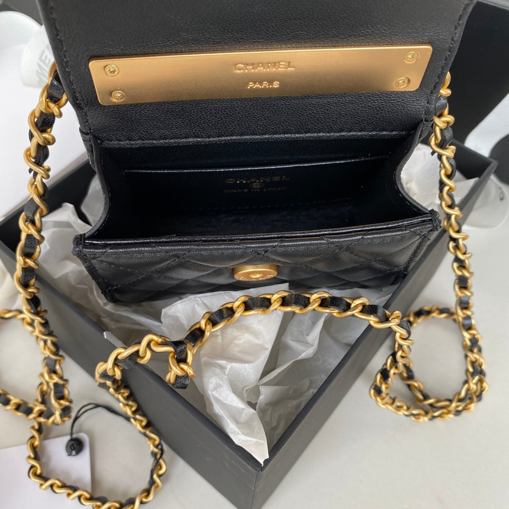 Chanel Clutch With Chain Gold Hardware Black For Women Handbags, Shoulder Bags 5.7in/14.5cm AP2945