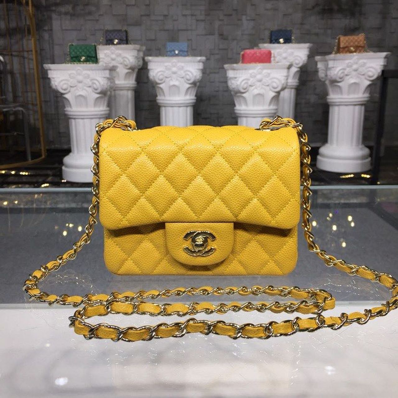 ChanelMini GlamIap Bag Caviar Yellow For Women Bags, Shoulder And Crossbody Bags 6.7in/17cm A35200