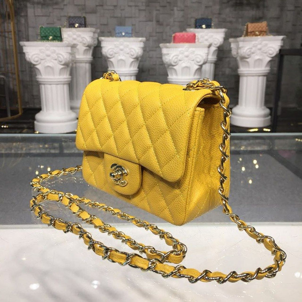 ChanelMini Flap Bag Caviar Yellow For Women, Women’s Bags, Shoulder And Crossbody Bags 6.7in/17cm A35200