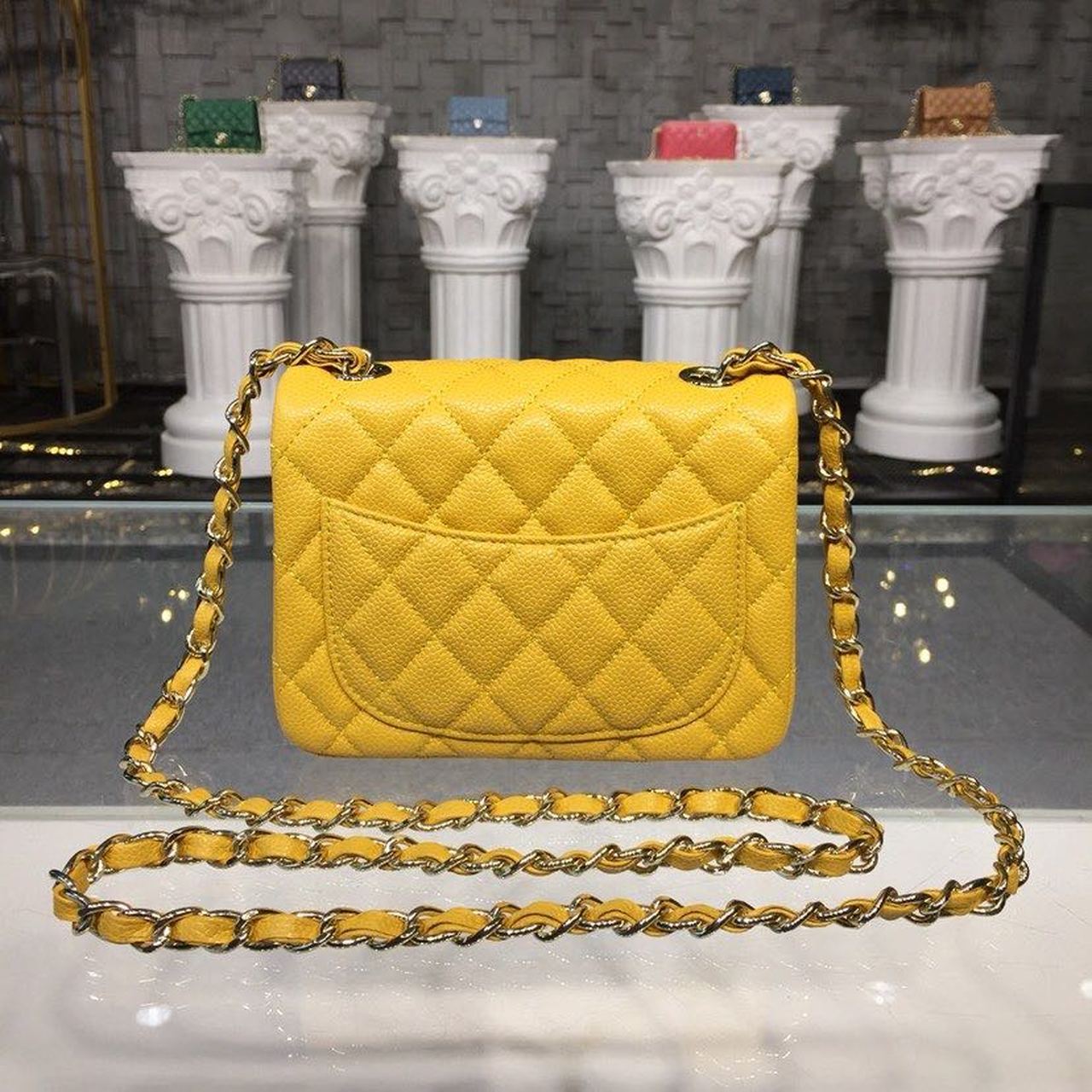 ChanelMini Flap Bag Caviar Yellow For Women, Women’s Bags, Shoulder And Crossbody Bags 6.7in/17cm A35200