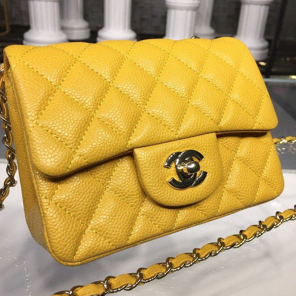 ChanelMini GlamIap Bag Caviar Yellow For Women Bags, Shoulder And Crossbody Bags 6.7in/17cm A35200