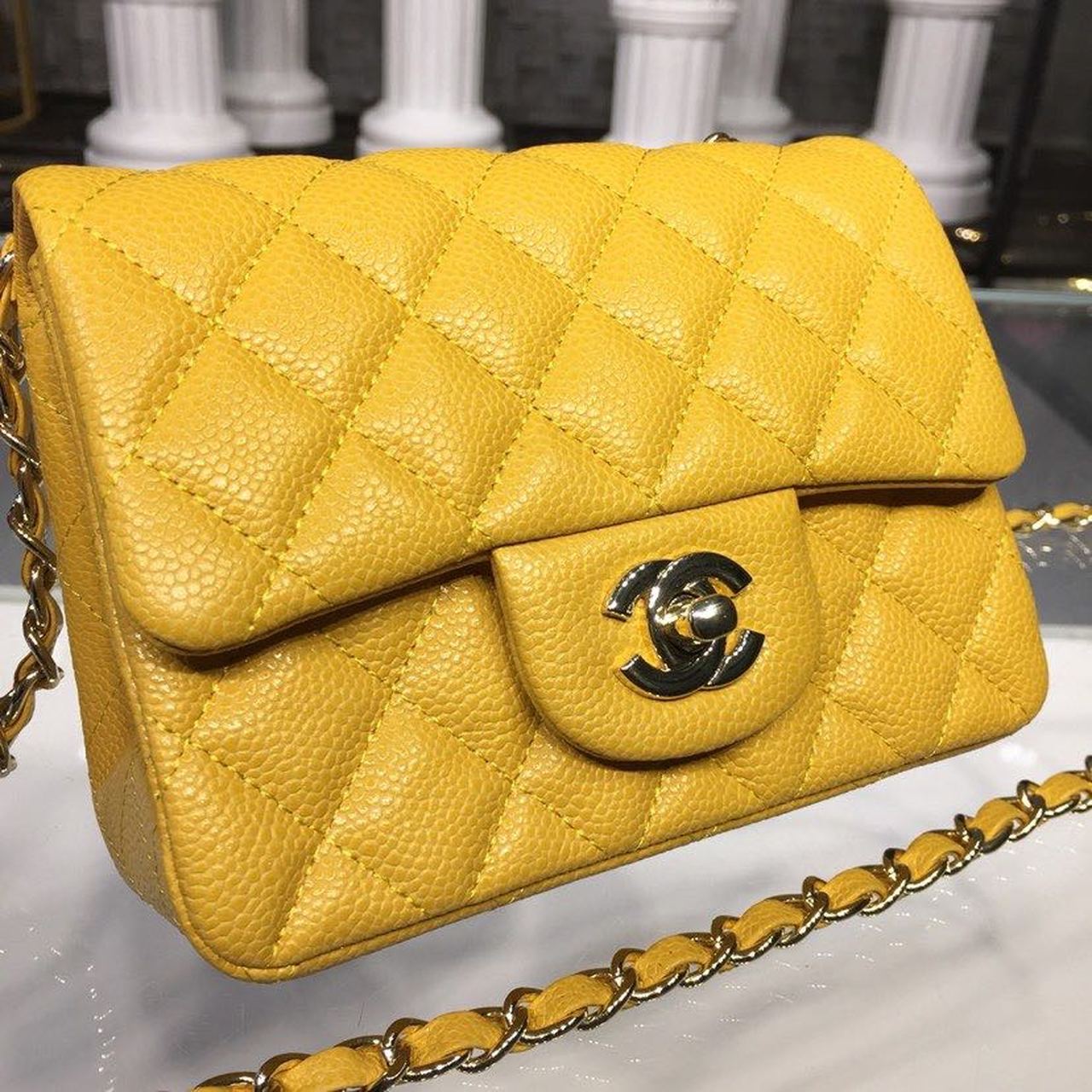 ChanelMini GlamIap Bag Caviar Yellow For Women Bags, Shoulder And Crossbody Bags 6.7in/17cm A35200