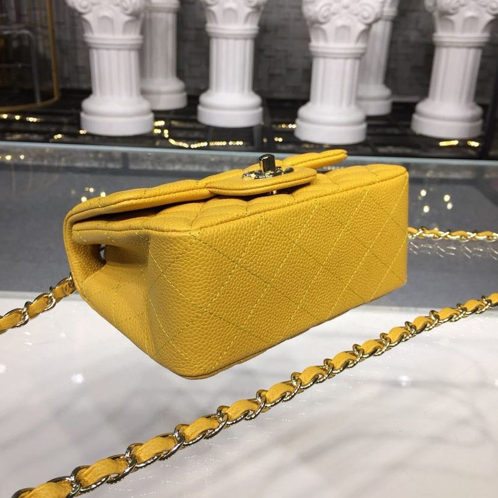 ChanelMini GlamIap Bag Caviar Yellow For Women Bags, Shoulder And Crossbody Bags 6.7in/17cm A35200