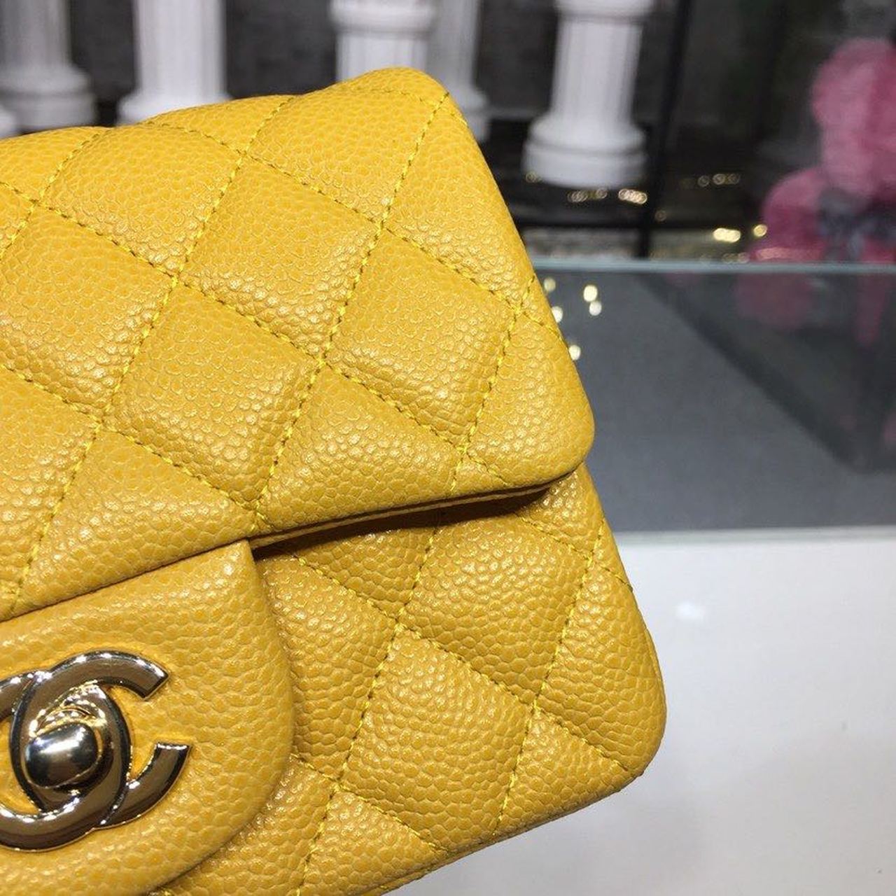 ChanelMini GlamIap Bag Caviar Yellow For Women Bags, Shoulder And Crossbody Bags 6.7in/17cm A35200