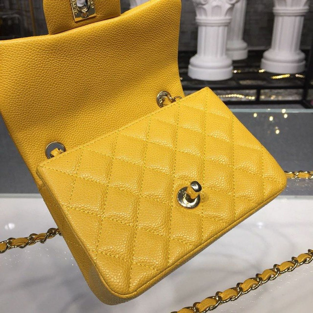 ChanelMini GlamIap Bag Caviar Yellow For Women Bags, Shoulder And Crossbody Bags 6.7in/17cm A35200