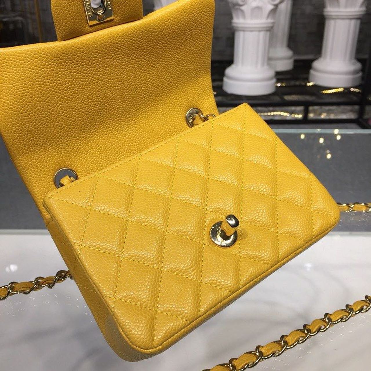 ChanelMini GlamIap Bag Caviar Yellow For Women Bags, Shoulder And Crossbody Bags 6.7in/17cm A35200
