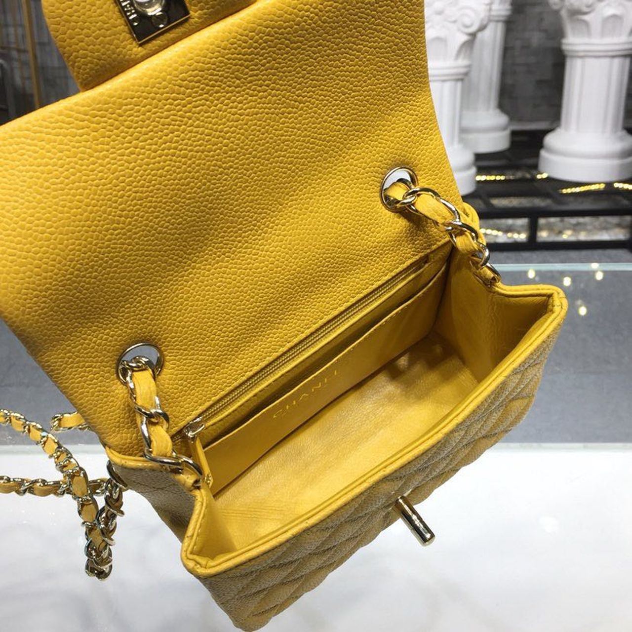 ChanelMini GlamIap Bag Caviar Yellow For Women Bags, Shoulder And Crossbody Bags 6.7in/17cm A35200